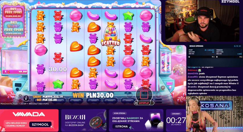 Ulubiony slot Szymoola Sweet Bonanza od Pragmatic Play na streamie dla polskich graczy